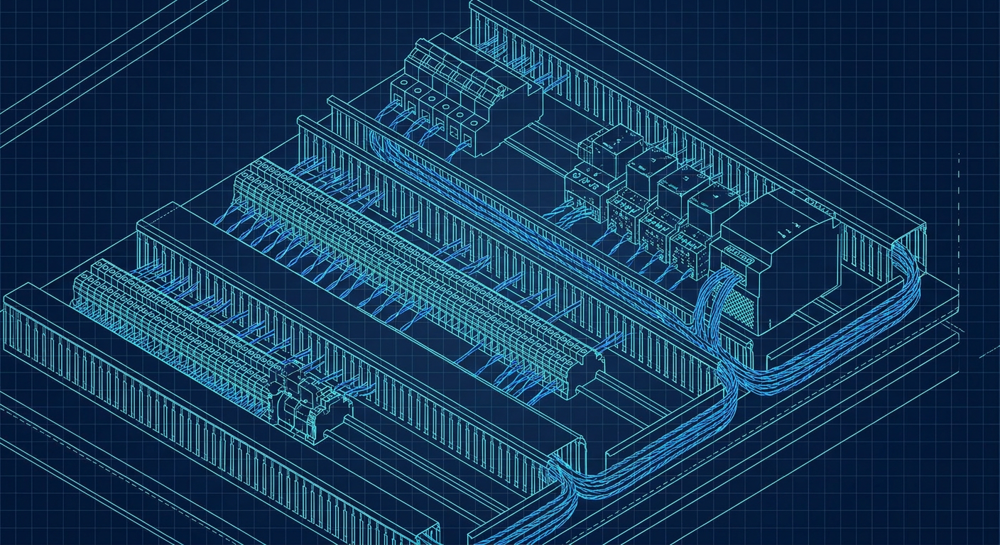 Interior view of an industrial automation control panel with Single Pair Ethernet wiring and push-in terminal blocks