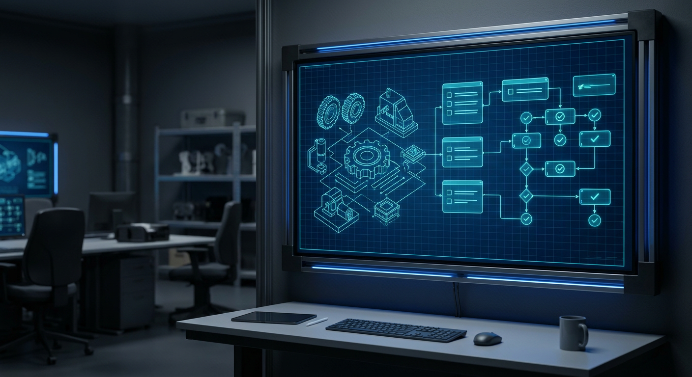 Digital schematics and engineering SOP documentation mapped out into modular interactive training flows