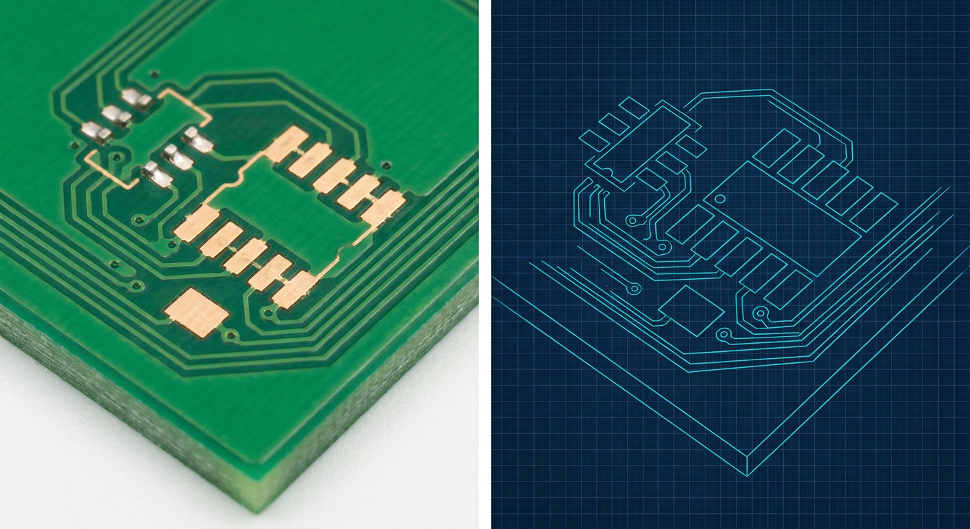 Dual footprint PCB copper layout showing nested SOT-23 and DFN footprints with solder mask defined pads